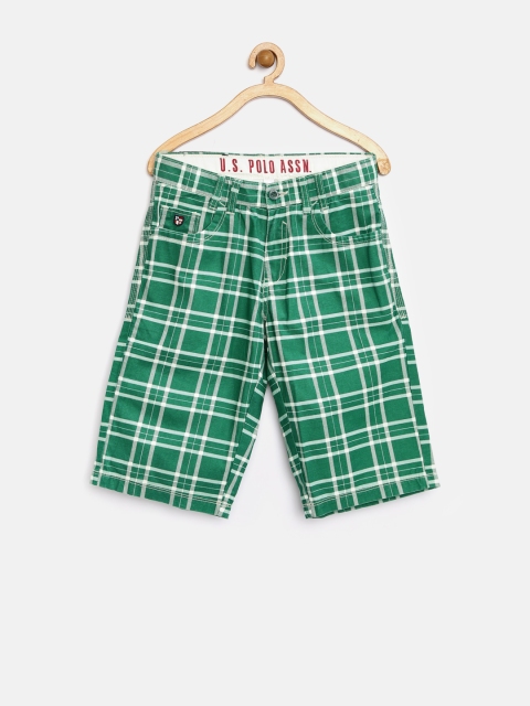 

U.S. Polo Assn. Kids Boys Green Checked 3/4th Shorts