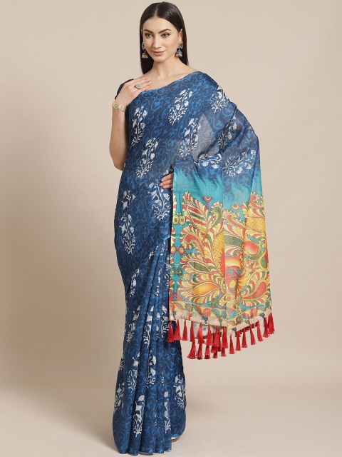 

VASTRANAND Blue & White Printed Bagru Saree