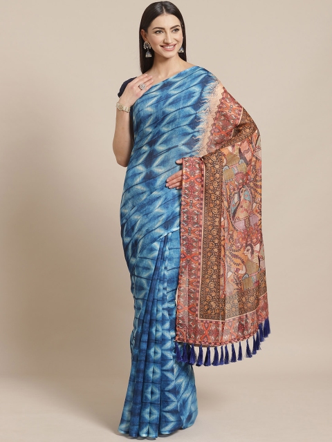 

VASTRANAND Blue Printed Bagru Saree