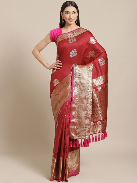 

VASTRANAND Maroon & Golden Woven Design Banarasi Saree