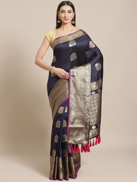 

VASTRANAND Navy Blue & Golden Zari Woven Design Banarasi Saree