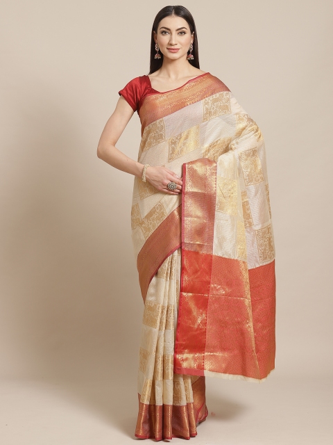 

VASTRANAND Beige & Golden Woven Design Banarasi Saree