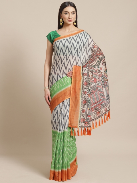 

VASTRANAND Off-White & Charcoal Grey Printed Ikat Saree