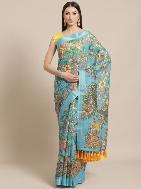 

VASTRANAND Blue & Pink Kalamkari Print Saree