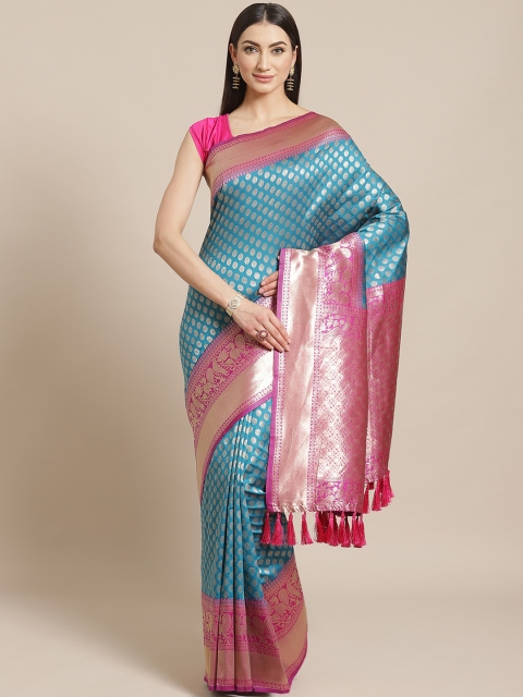 

VASTRANAND Blue & Golden Woven Design Banarasi Saree