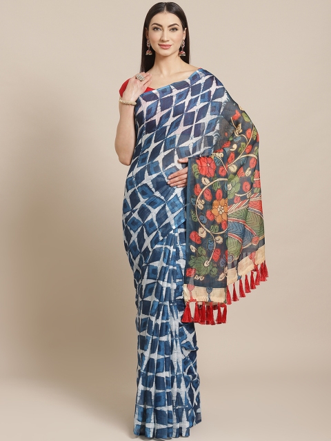 

VASTRANAND Blue & White Printed Bagru Saree