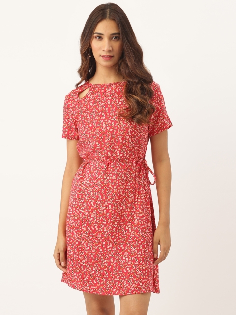 

Aayna Women Red & Yellow Floral Print A-Line Dress