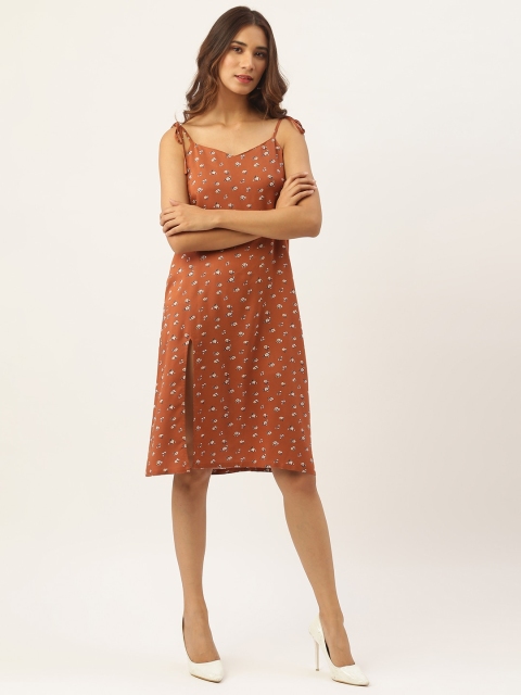 

Aayna Women Brown & White Floral Printed A-Line Dress