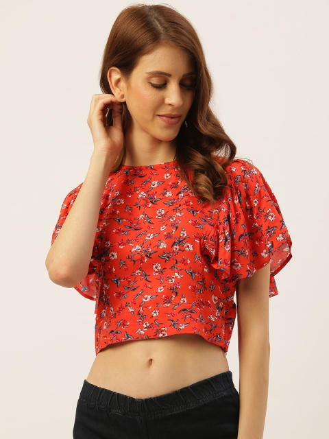 

Aayna Women Red & Blue Floral Print Crop Top