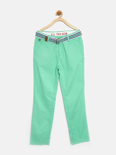 

U.S. Polo Assn. Kids Boys Green Chino Trousers with Belt
