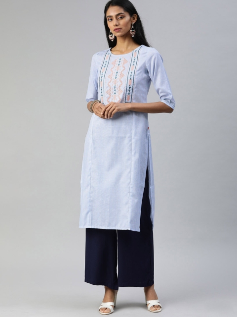 

Alena Women Blue Embroidered Sequinned Straight Kurta