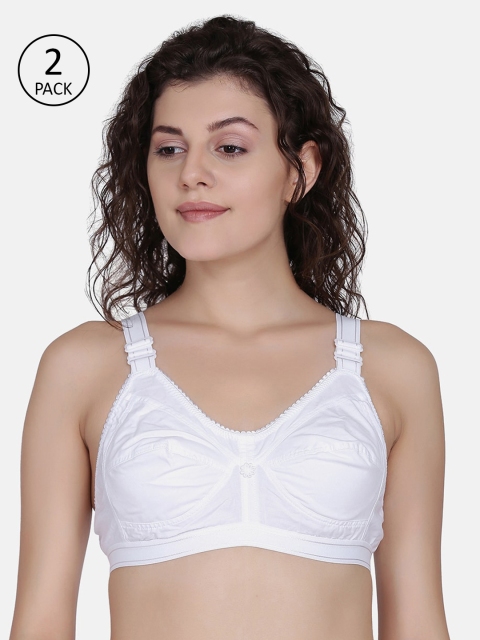 

fashiol Pack Of 2 Solid Non-Wired Non Padded Everyday Bra 4HOOK, White