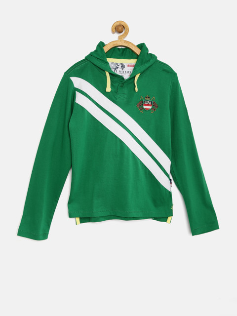 

U.S. Polo Assn. Kids Boys Green Hooded Pure Cotton T-shirt