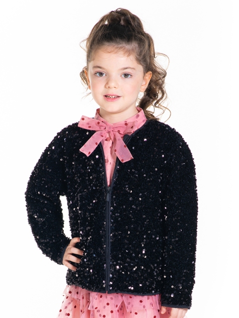 

Cherry Crumble Girls Black Printed Open Front Jacket