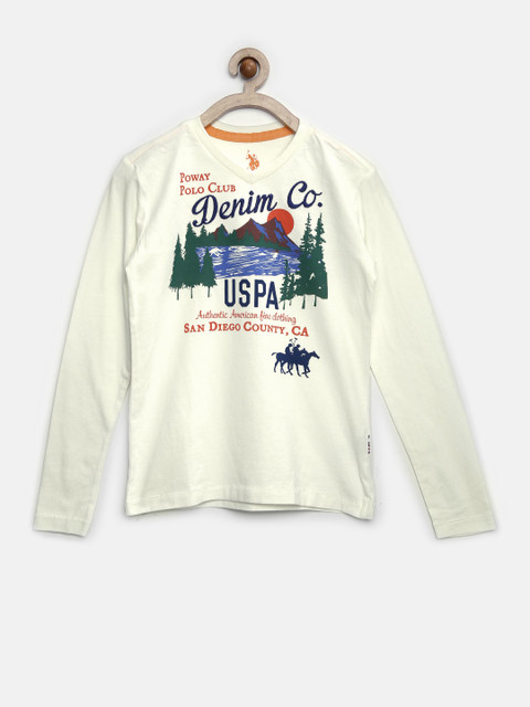 

U.S. Polo Assn. Boys Cream-Coloured Printed T-shirt