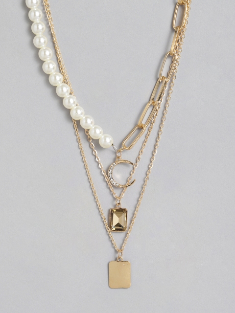 

DressBerry Gold-Plated Off-White Studded Layered Chain