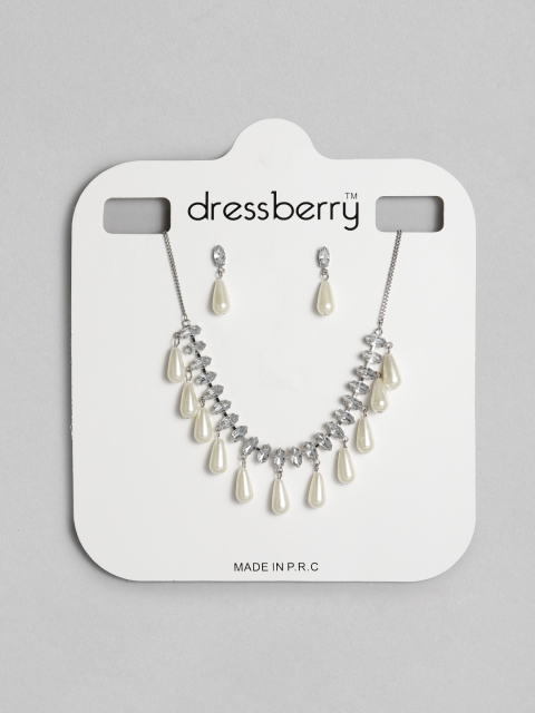 

DressBerry White Gold-Plated Stone Studded Jewellery Set
