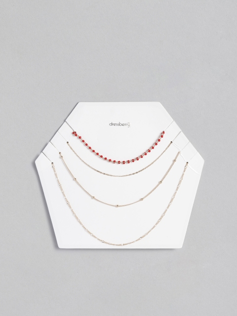 

DressBerry Red Gold-Plated Beaded Layered Chain