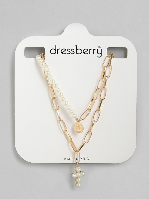 

DressBerry Set Of 2 Gold-Plated Necklace, White