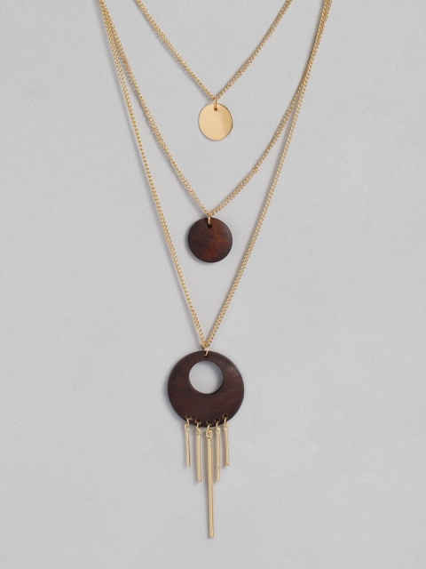 

DressBerry Gold-Toned & Brown Wood Layered Necklace