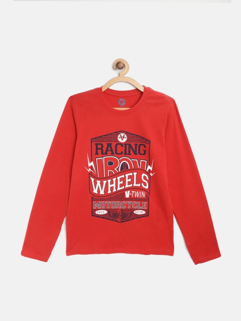 

YK Boys Red Printed Round Neck T-shirt