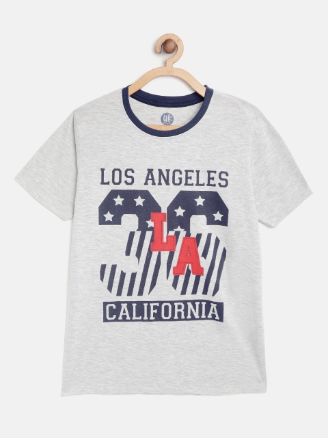 

YK Boys Grey Melange Printed Round Neck T-shirt