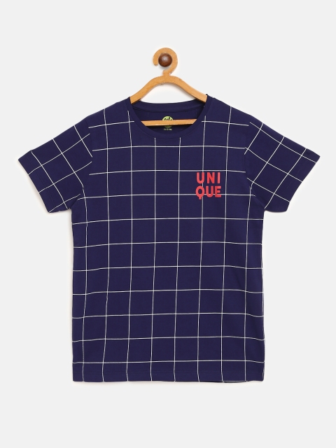 

YK Boys Navy Blue & White Checked Round Neck T-shirt