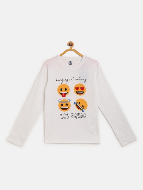 

YK emoji Boys White & Yellow Printed Round Neck T-shirt