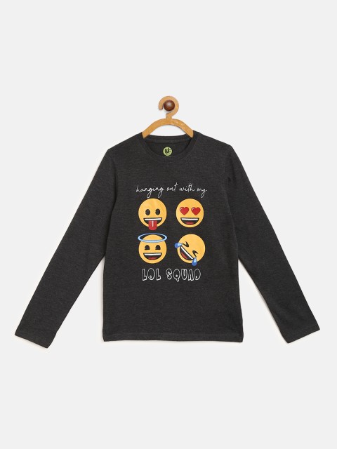 

YK emoji Boys Charcoal Grey & Yellow Printed Round Neck T-shirt