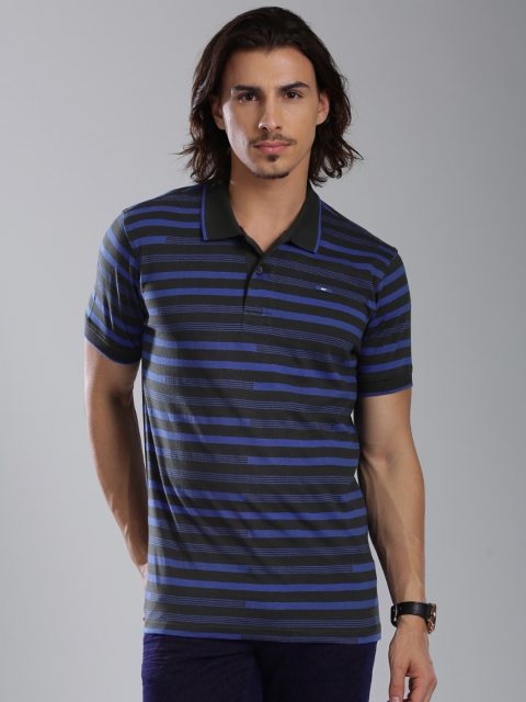 

HRX by Hrithik Roshan Men Black & Blue Striped Polo T-shirt