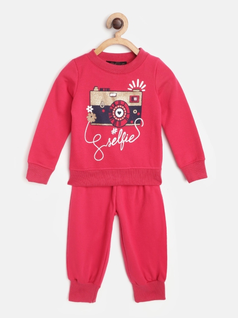 

pspeaches Girls Pink & Golden Printed Tracksuit