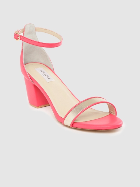 

OCEEDEE Women Pink & Gold-Toned Colourblocked Block Heels