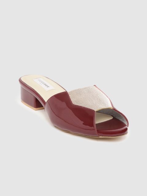 

OCEEDEE Women Burgundy & Gold-Toned Snakeskin Textured Block Heels