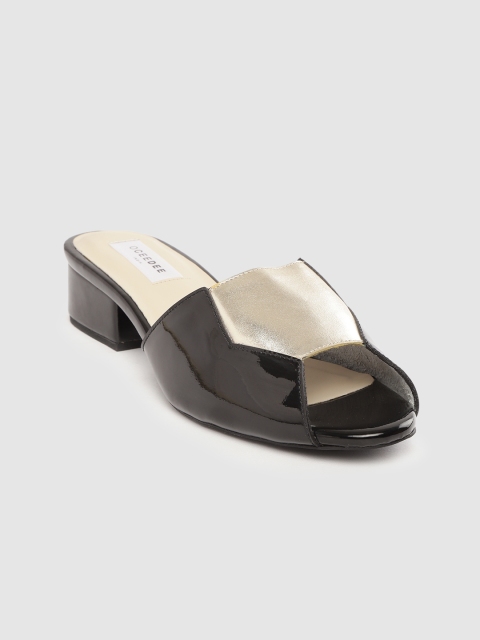 

OCEEDEE Women Black & Gold-Toned Colourblocked Block Heels