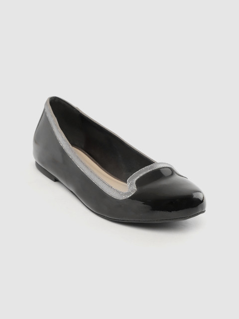 

OCEEDEE Women Black Solid Ballerinas with Snakeskin Textured Detail