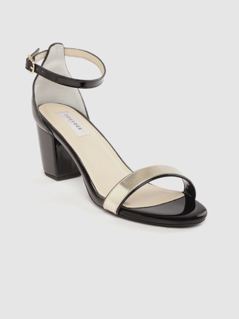 

OCEEDEE Women Gold-Toned & Black Solid Mid-Top Block Heels