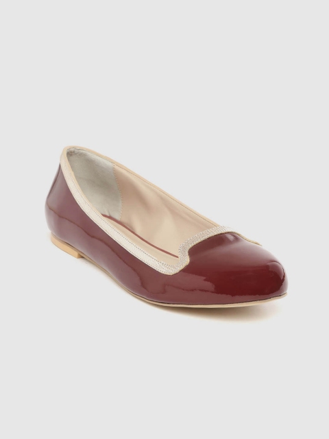 

OCEEDEE Women Maroon Solid Ballerinas with Snakeskin Textured Detail
