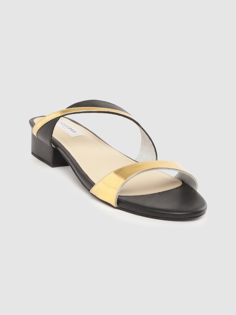 

OCEEDEE Women Black & Gold-Toned Solid Block Heels