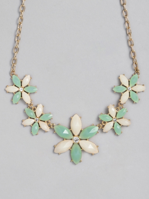 

DressBerry Gold-Plated Green & Off-White Studded Necklace