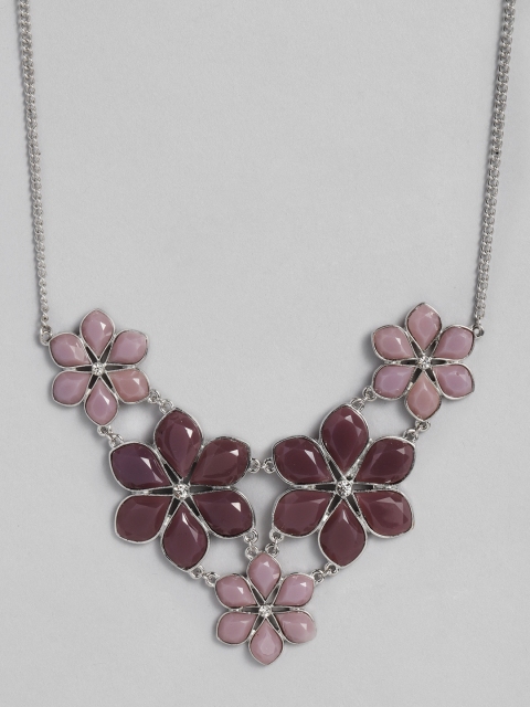 

DressBerry Pink & Burgundy Silver-Plated Floral Necklace