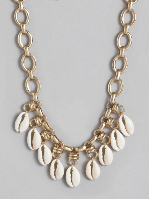 

DressBerry Gold-Plated Chain Link Design Cowrie Shell Studded Necklace