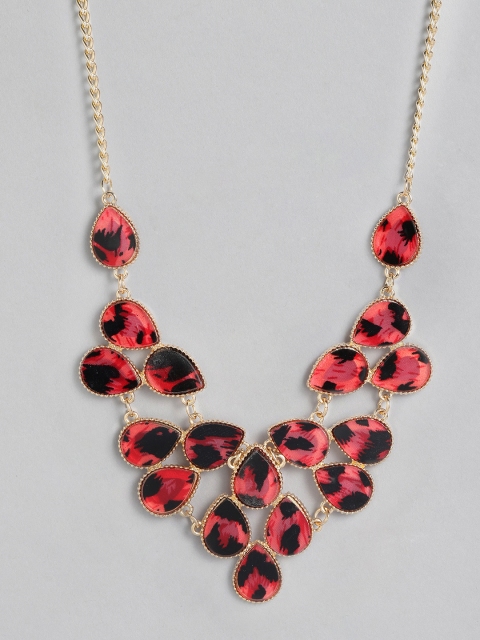 

DressBerry Red & Black Gold-Plated Beaded Statement Necklace