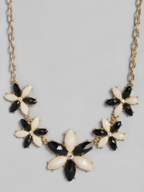 

DressBerry Cream-Coloured & Black Gold-Plated Floral Necklace