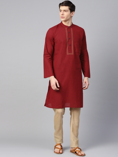 

Fabindia Men Maroon Solid Straight Kurta