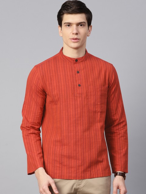 

Fabindia Men Red & Orange Striped Straight Kurta
