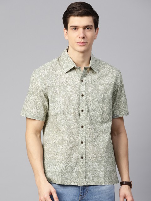 

Fabindia Men Grey & Off-White Handblock Print Casual Shirt