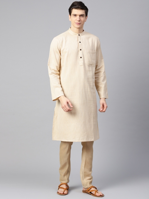 

Fabindia Men Beige Self-Striped Straight Kurta