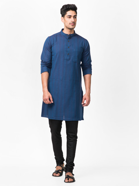

Fabindia Men Blue Comfort Fit Striped Straight Kurta
