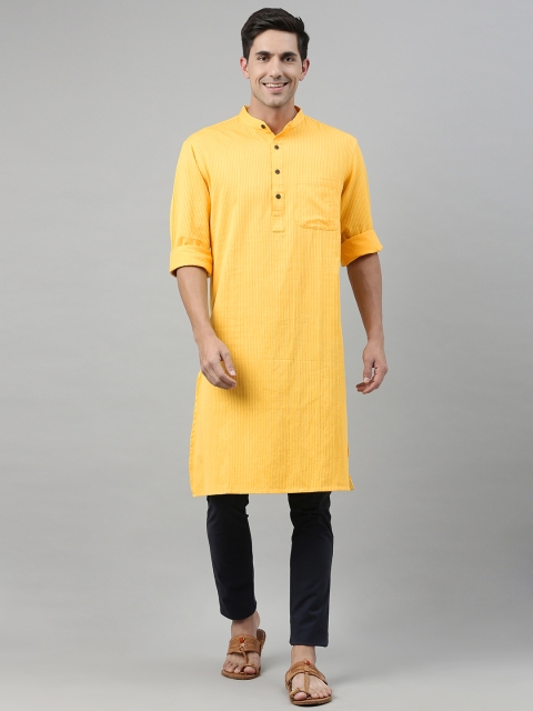 

Fabindia Men Yellow Striped Straight Kurta
