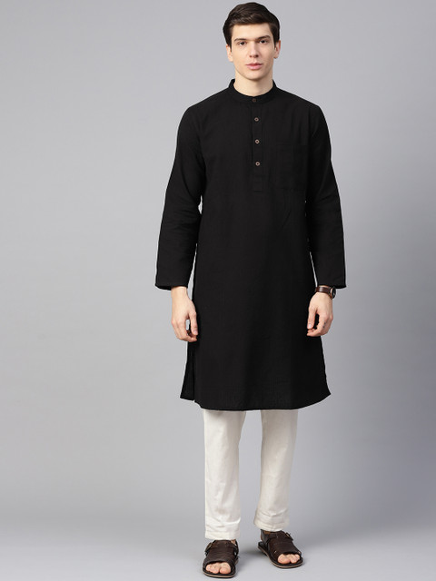 

Fabindia Men Black Solid Straight Kurta